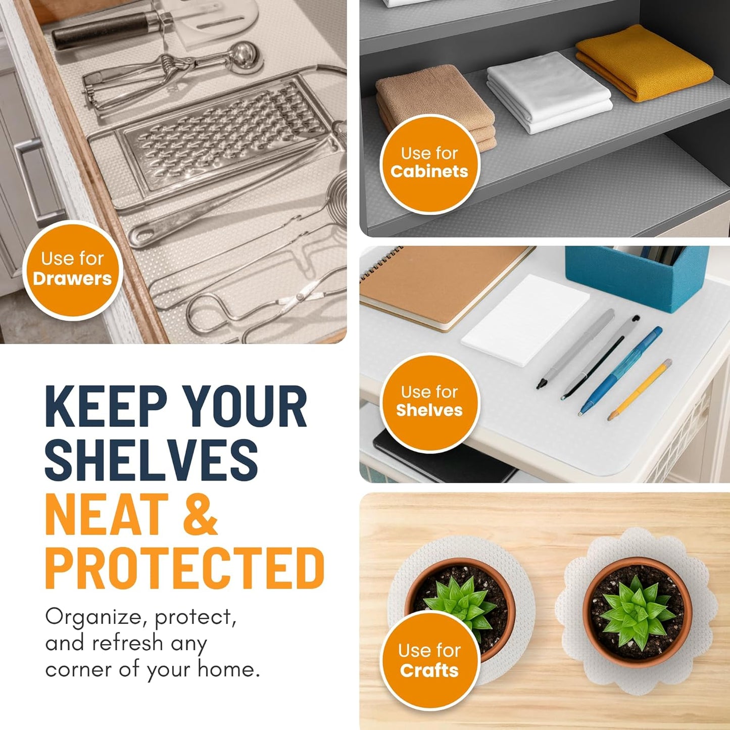 Linda’s Essentials Refrigerator Liners - Non-Adhesive, BPA-Free Shelf Mats | 8 Pack, Easy to Clean, Clear