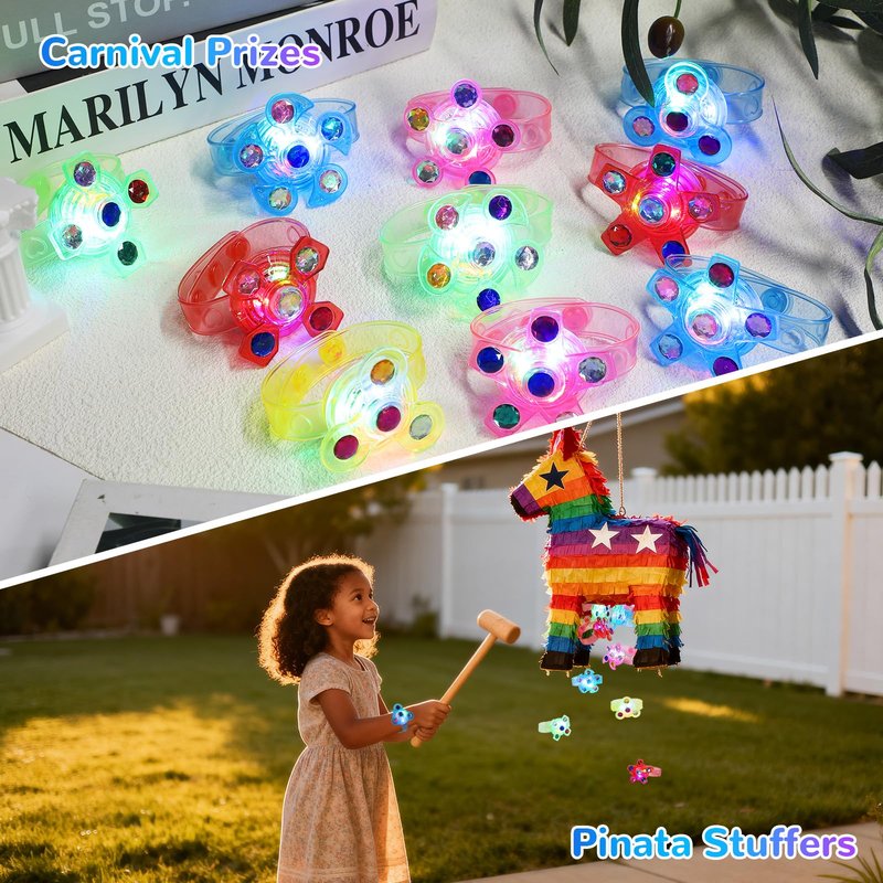 SCIONE 24 Pack LED Light Up Fidget Spinner Bracelets, Glow in The Dark Party Favors for Kids 4-8 8-12, Treasure Box Toys, Birthday Gifts, Carnival Prizes, Goodie Bags Stuffers