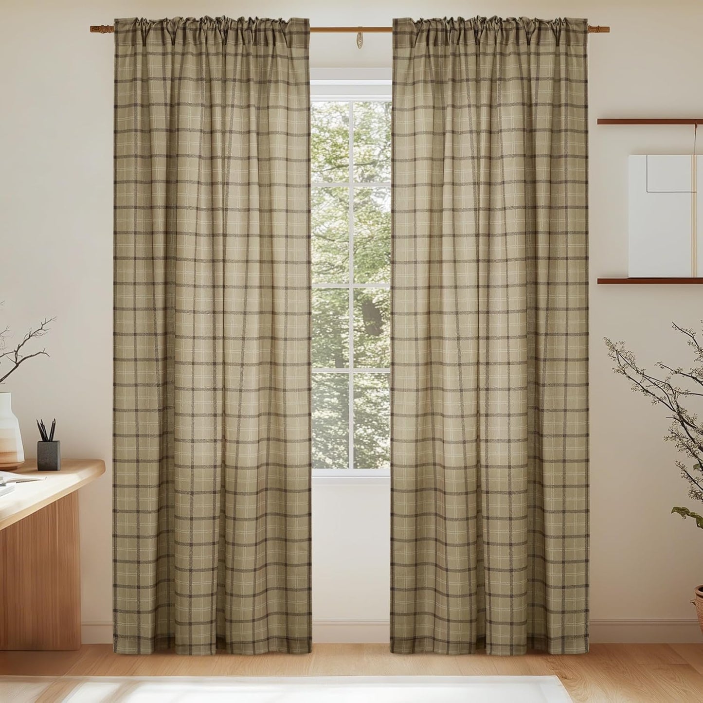 NICETOWN Linen Plaid Patterned Curtains - 84-Inch Light Filtering Privacy Shade | Semi-Sheer, 1 Pair, 52W x 84L