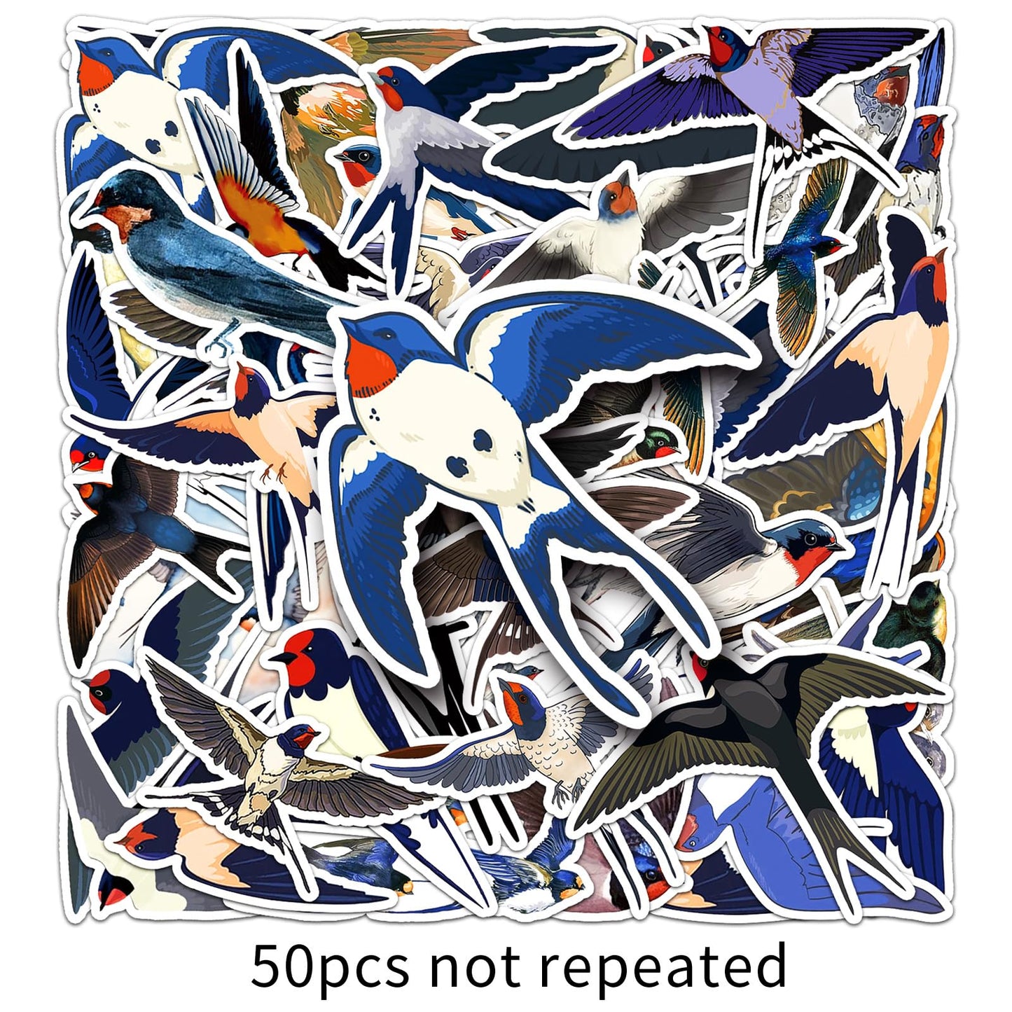 LYLSDSB Swallow Sticker 50 Pcs Vinyl Cute Funny Animal Sticker for Laptop Water Bottle Skateboard Luggage Scrapbook Bumper Computer Car Notebook,Waterproof Cartoon Bird Sticker for Adult Teens
