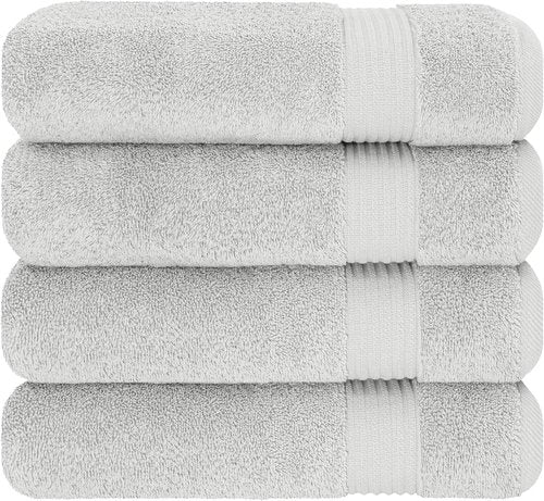 Cotton Paradise 4 Piece Turkish Bath Towels - 100% Cotton Extra Large Soft Plush Set | Silver Grey