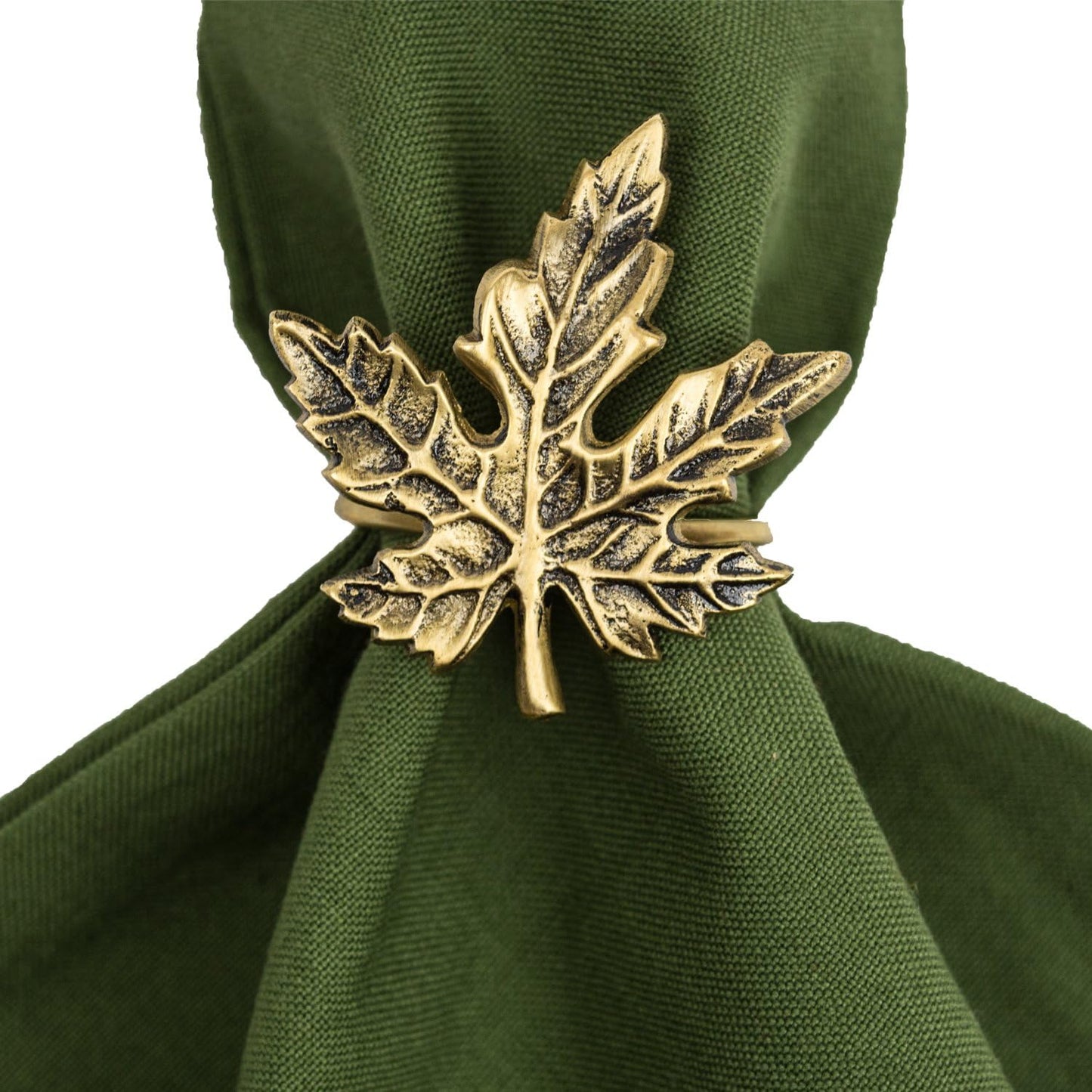 Gold Maple Leaf Napkin Ring Holder Set - 6 Piece Decorative Tabletop Décor for Christmas & Thanksgiving