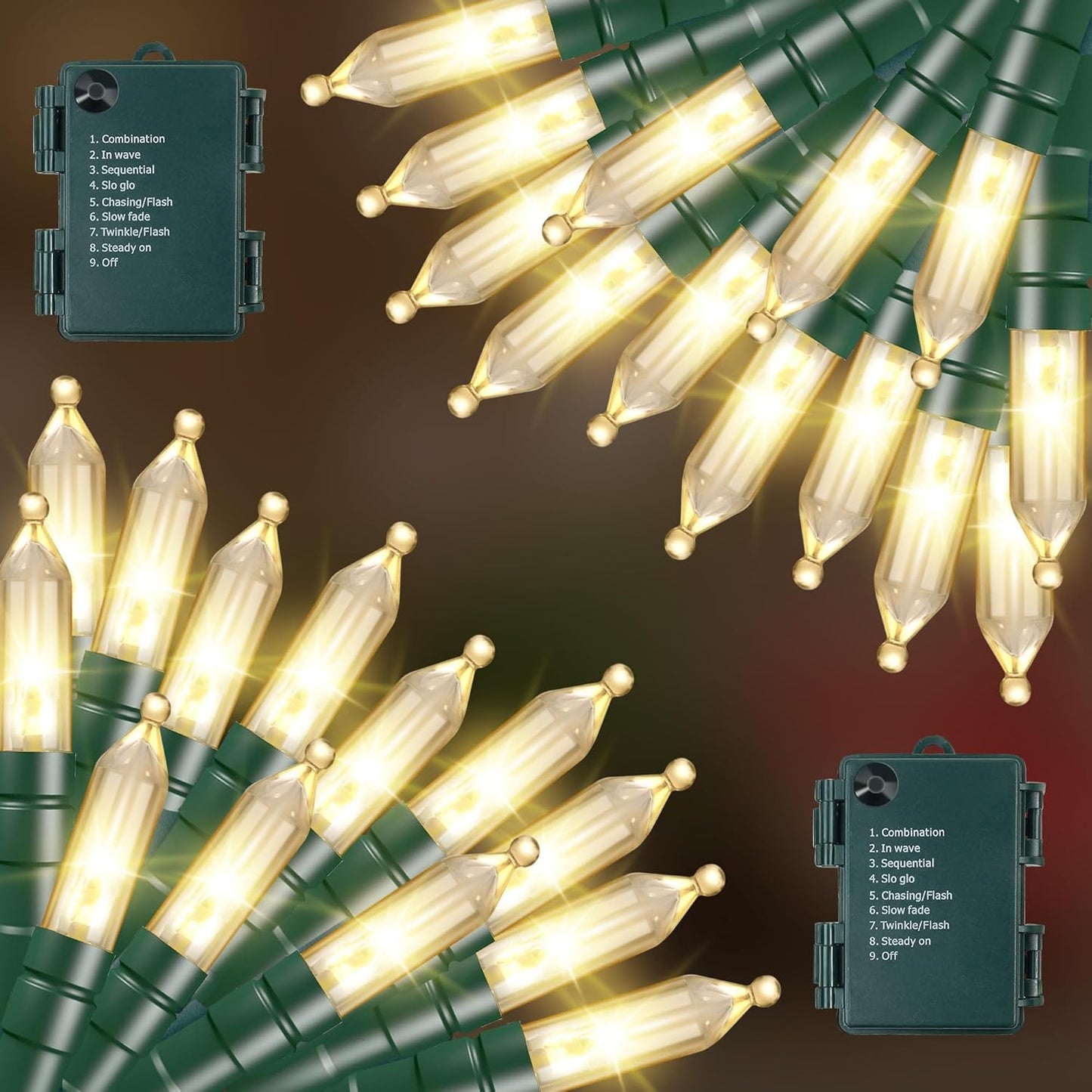 100 LED Battery-Powered Christmas String Lights - 36ft Fairy Lights with Timer for Garden & Home Decor - Warm White, 2-Pack