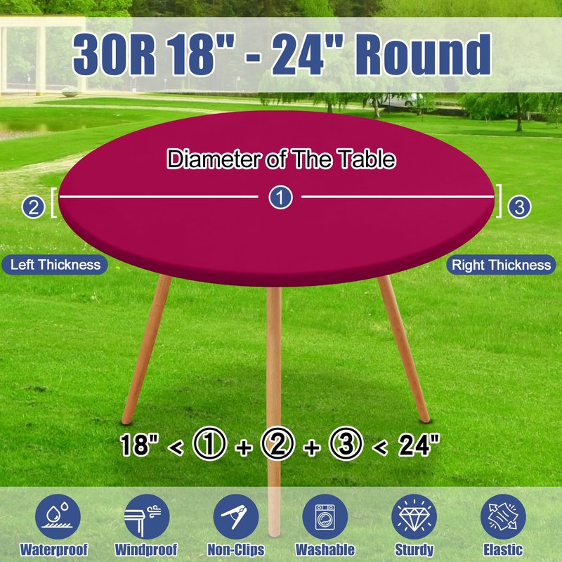 Moosfor Round Spandex Tablecloth, Elastic Fitted Waterproof Tablecloths for 18"-24" Tables, Stretch Washable Picnic Table Cover for Camping, Dining, Indoor and Outdoor, Fuchsia
