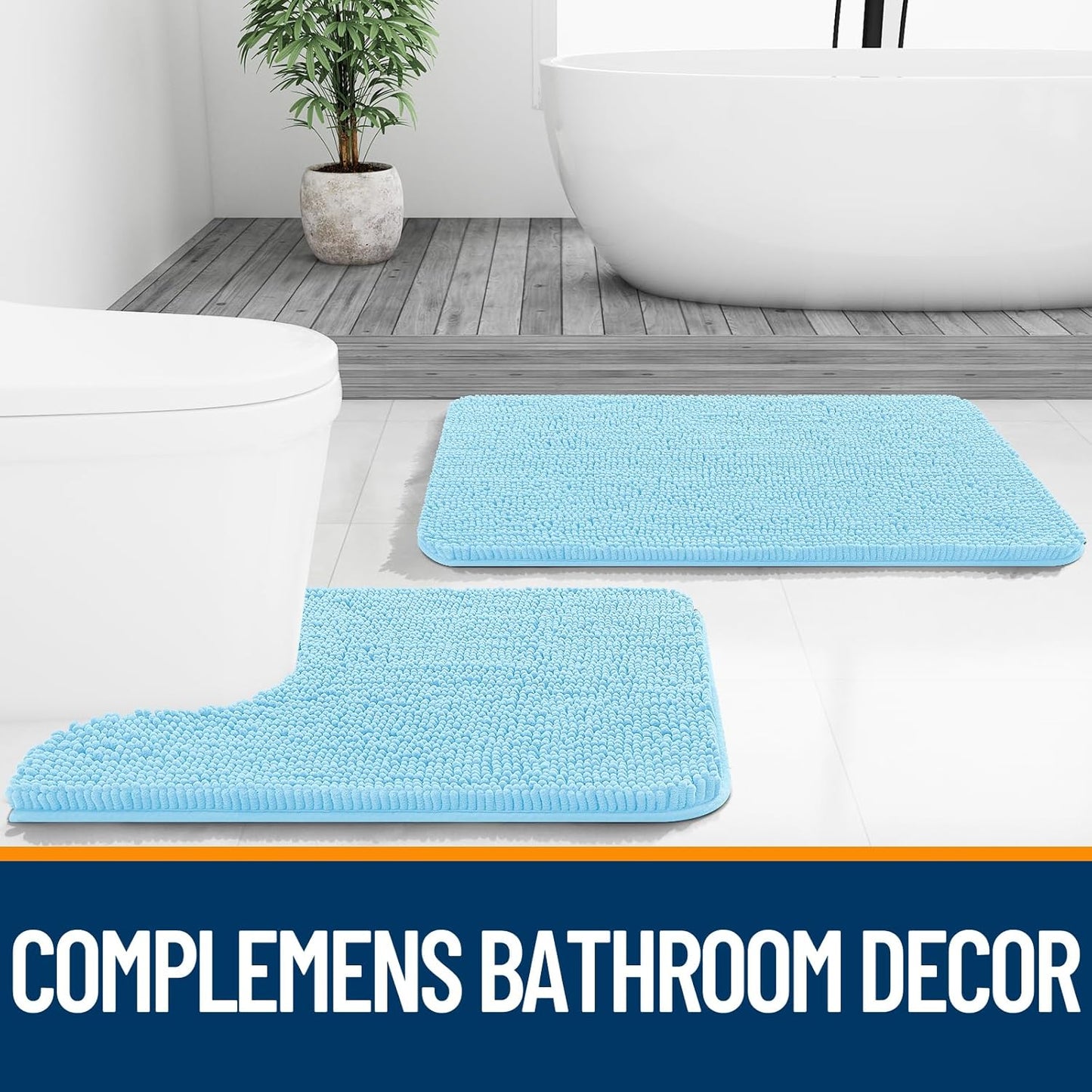 OLANLY Bathroom Runner Rugs - Soft Absorbent Chenille with Rubber Backing | Quick Dry, Machine Washable, 47x20, Sky Blue