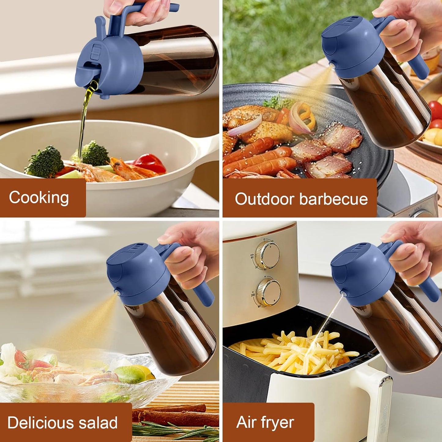 YARRAMATE 2Pcs Dark Brown Oil Sprayer - Food-Grade 2-in-1 Olive Oil Dispenser | 16oz for Cooking & BBQ