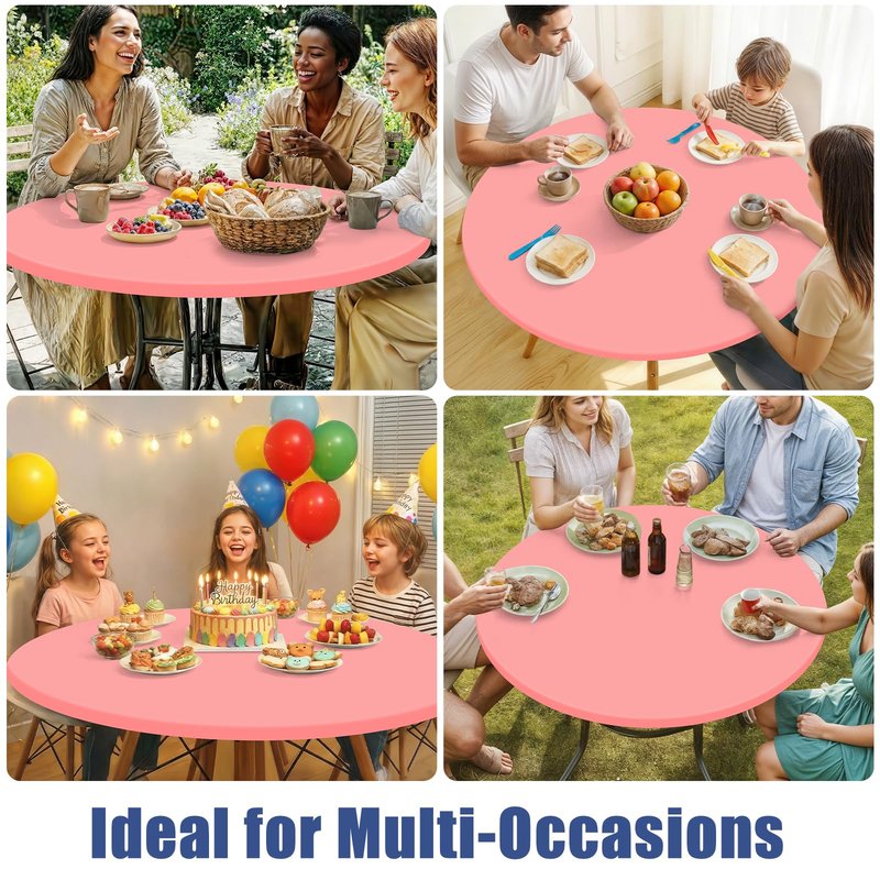 Moosfor Round Spandex Tablecloth, Elastic Fitted Waterproof Tablecloths for 36"-44" Tables, Stretch Washable Picnic Table Cover for Camping, Dining, Indoor and Outdoor,Coral Red