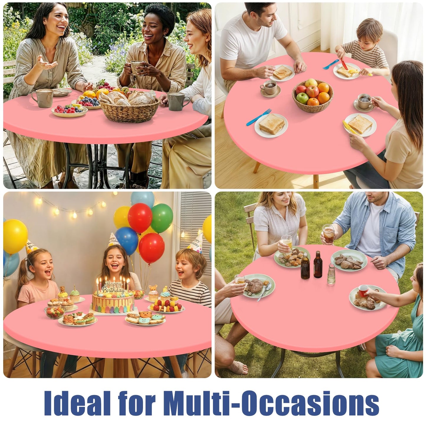 Moosfor Round Spandex Tablecloth, Elastic Fitted Waterproof Tablecloths for 45"-56" Tables, Stretch Washable Picnic Table Cover for Camping, Dining, Indoor and Outdoor,Coral Red