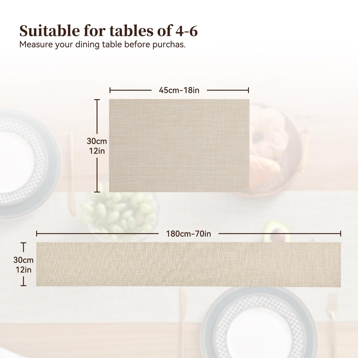 Leetaltree Beige Table Runner and Placemats Set of 5, Heat Resistant Non-Slip Place mats for Dining Table, Washable Durable PVC Vinyl Woven Table Runner Set