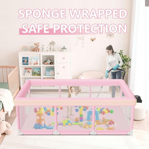 Hiaksedt Large Baby Playpen - 74"x50" Pink Play Pen for Babies & Toddlers | Safe, Soft, Skin-Friendly Fabric with Zipper Gates
