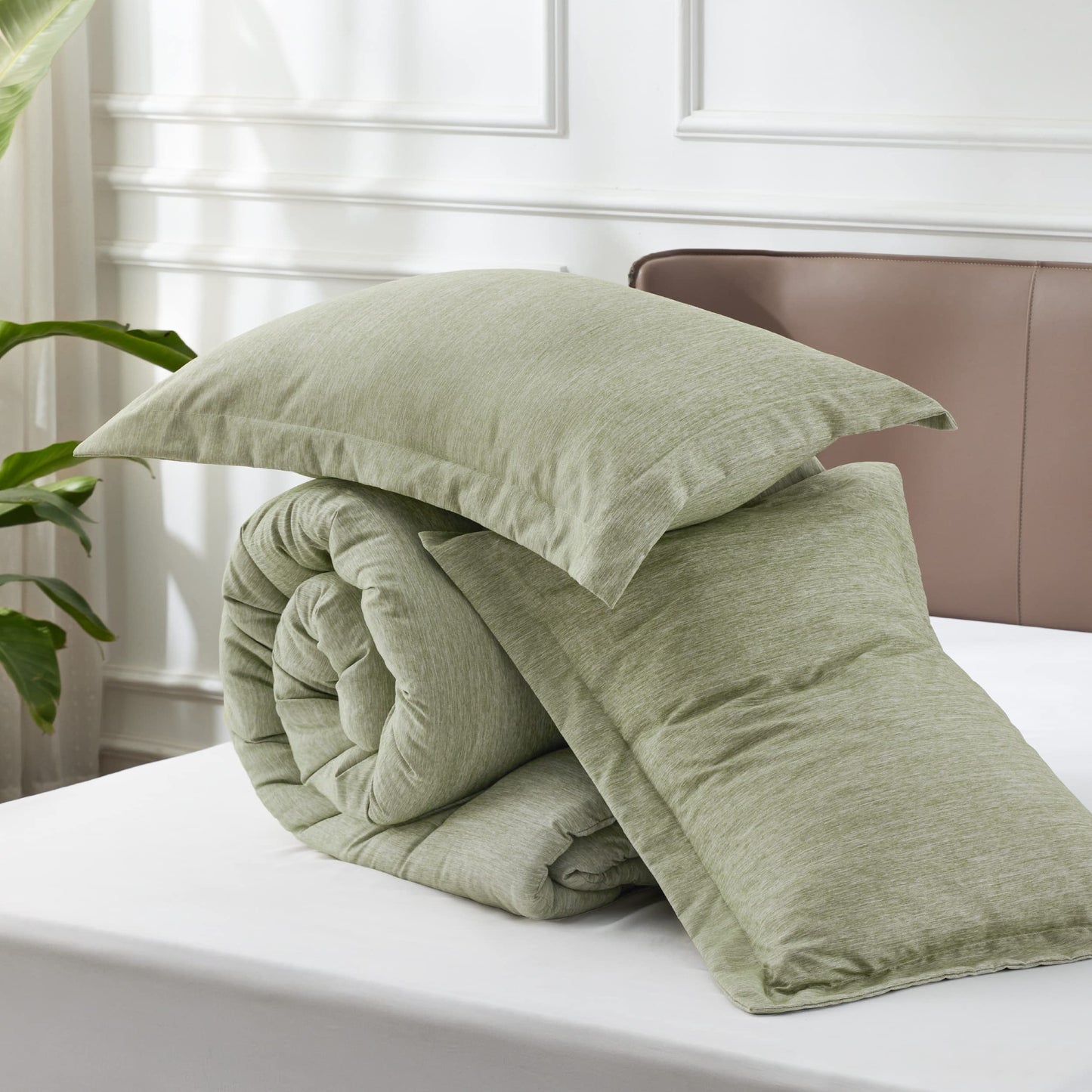 Bedsure Full Comforter Set - Olive Green Comforter Full Size, Soft Bedding for All Seasons, Cationic Dyed Bedding Set, 3 Pieces, 1 Comforter (82"x86") and 2 Pillow Shams (20"x26"+2")