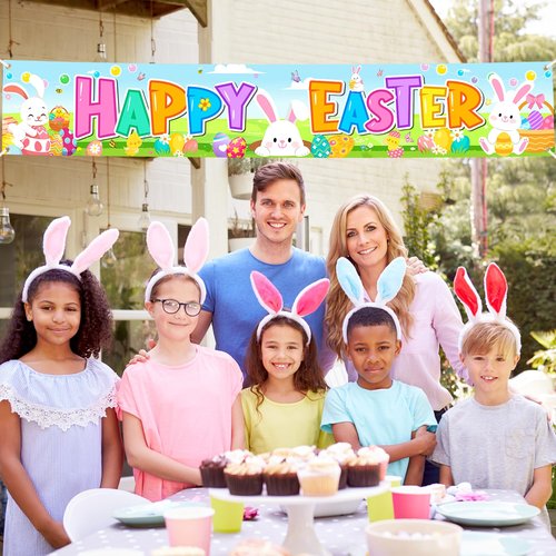 Hedeey Happy Easter Banners, Outdoor/Indoor Decorations, 118' x 20', Easter Theme Party Supplies