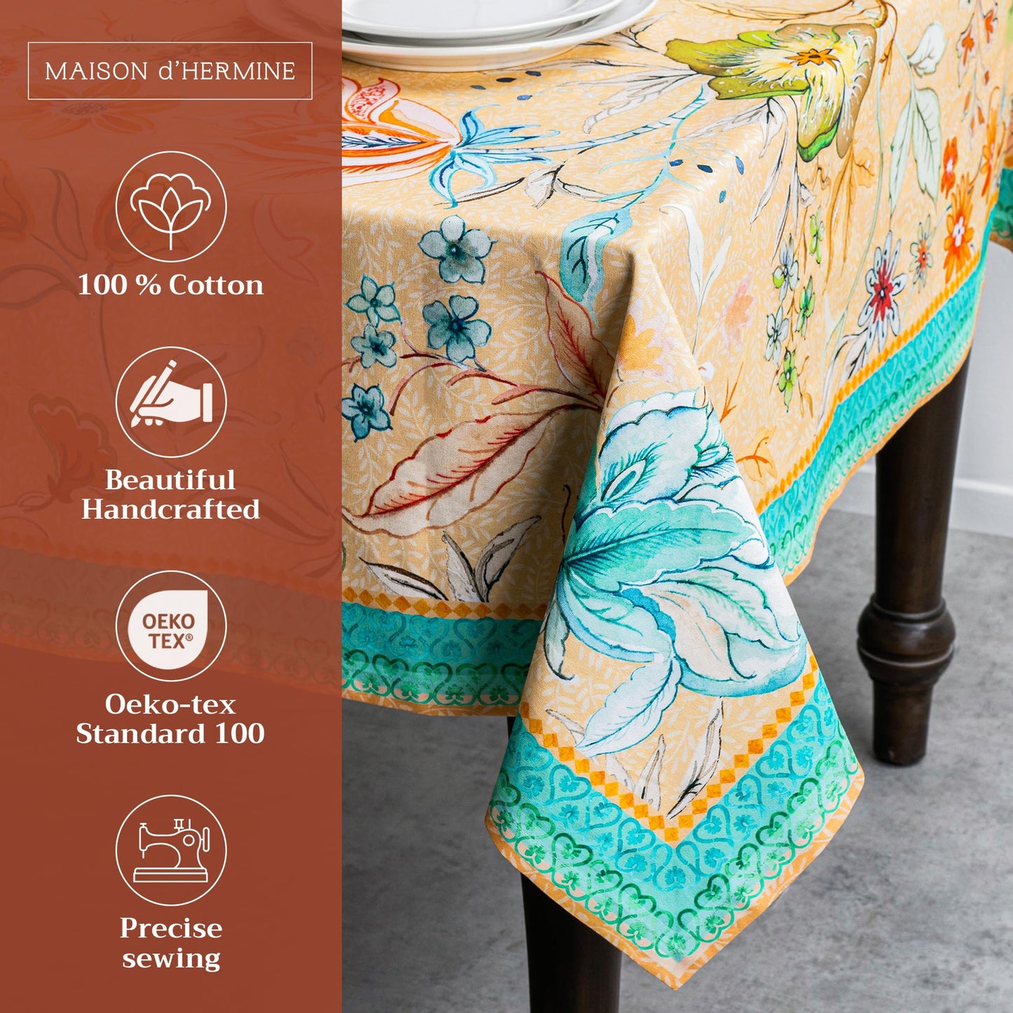 Maison d' Hermine Table Cloth Rectangle Table 100% Cotton 54 x 72 Inches Tablecloth Reusable Decorative for Dining Kitchen Room Farmhouse Home Gifts for Mothers day Spring Summer - Luxury Loft - Peach