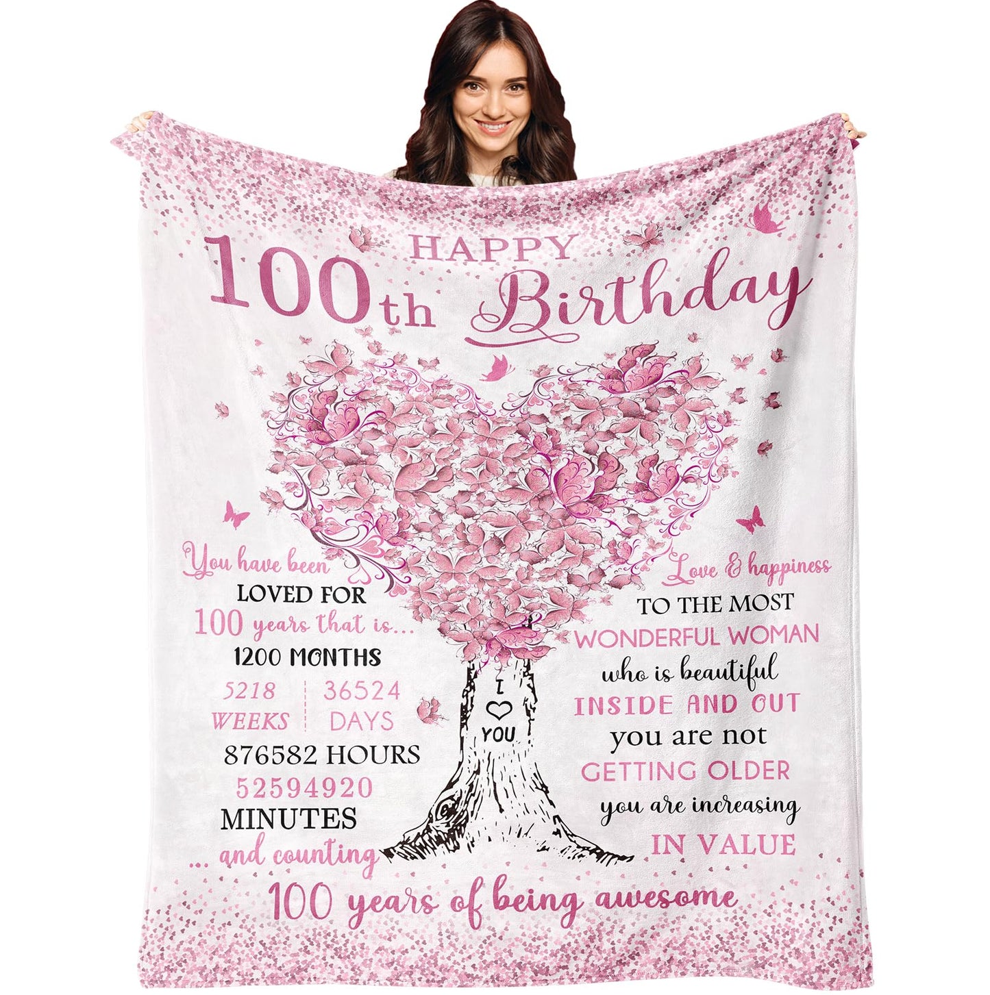 XALAZY 100th Birthday Gifts for Women Blanket 60”X50”, 100th Birthday Decorations, Gifts for 100 Year Old Woman, 100th Birthday Gift Ideas, 1925 Gifts for 100th Birthday Women, 100th Birthday Blanket