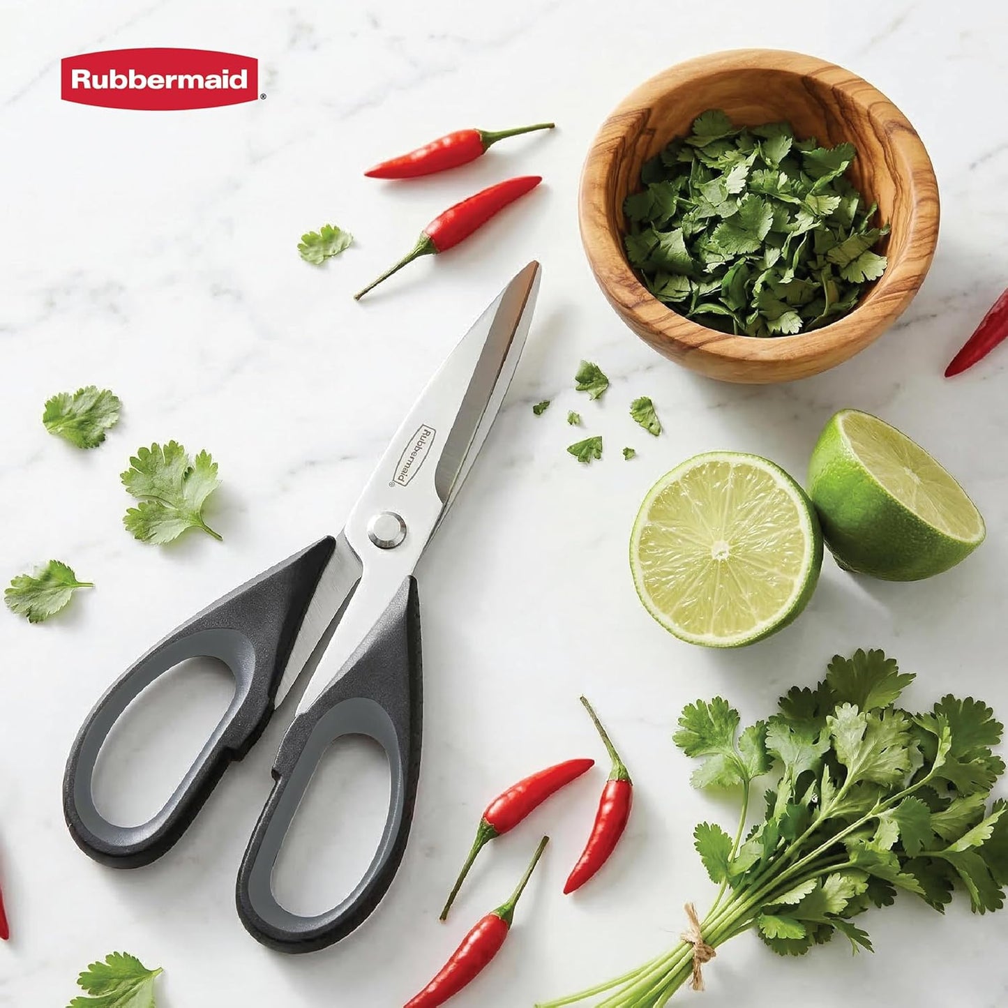 Rubbermaid Kitchen Scissors - Heavy Duty Stainless Steel Shears with Protective Sheath | Dishwasher Safe, Comfort Grip, Black