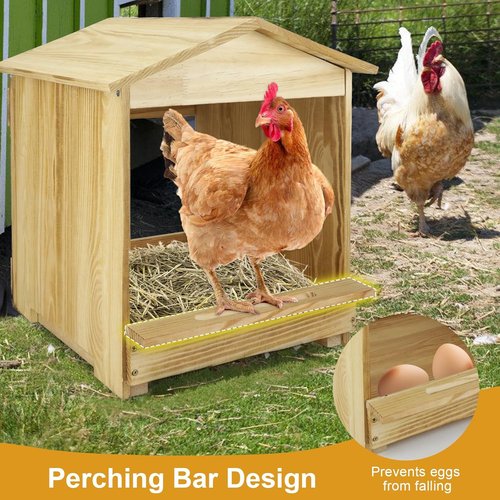 Chicken Nesting Box - 3 Compartment Wall Mount Wooden Egg Laying Nest for Hens & Ducks