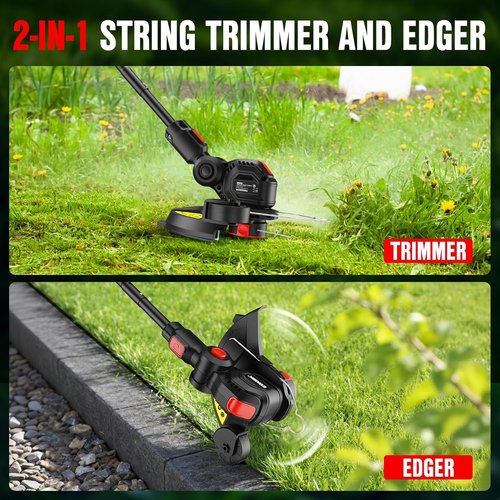 EWORK 20V Cordless Weed Wacker - 12-Inch Electric String Trimmer with 2 Batteries & Fast Charger