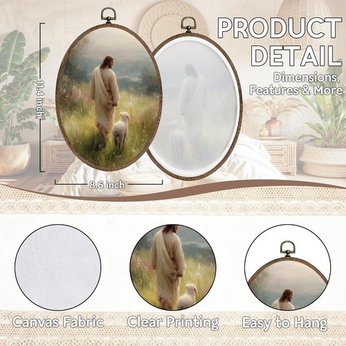 FLAWAFLOMA Jesus and Lamb Oval Wall Art - Rustic Christian Canvas Decor for Home or Church | 8.6x11.4 Inch