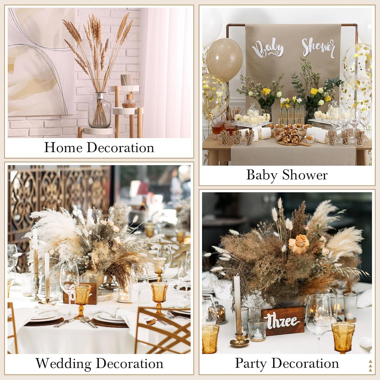 Treela 650 Pcs Dried Pampas Grass Decor Bulk 17" Dried Bunny Tail Fluffy Pompous Pampas Natural Reed Grass Bouquet Wedding Boho Dried Flowers for Home Table Party Decor(Stylish)