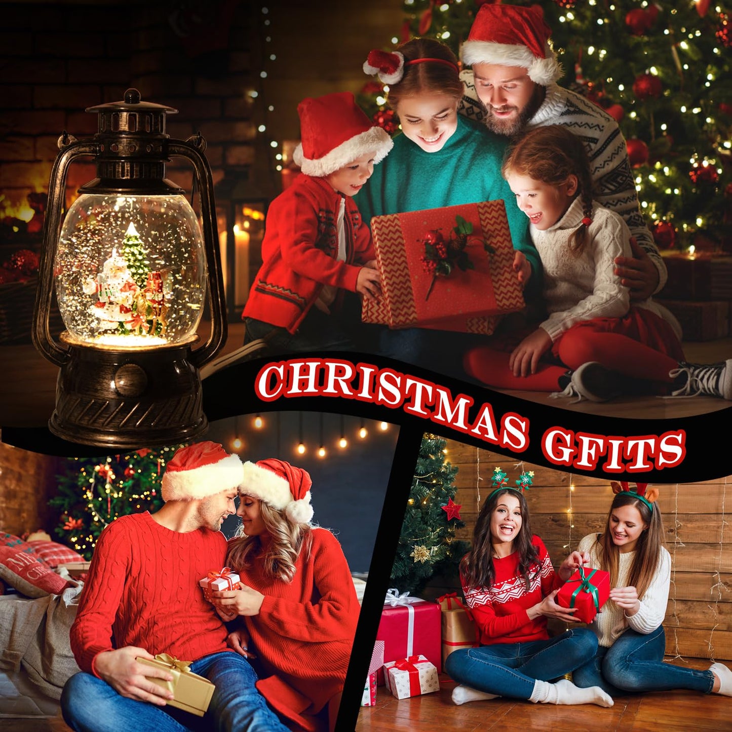 Christmas Lanterns,Christmas Snow Globes Lighted,Rotating Sparkling Christmas Lanterns with 8 Christmas Music,Christmas Fine Gifts,Christmas Holiday Party Gifts and Decorations