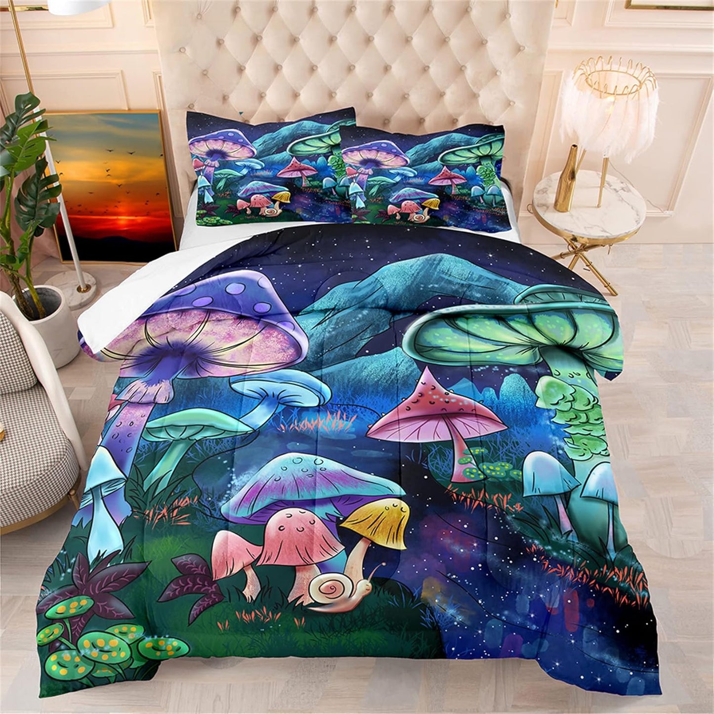 Cute Cartoon Dinosaur Bedding Set, Ultra Soft Full Size Comforter Set for Boys, Lovely Dinosaur Printed Comforter for Kids Teens, Dark Blue Microfiber Quilt for All Season 3Pcs with Pillowcases
