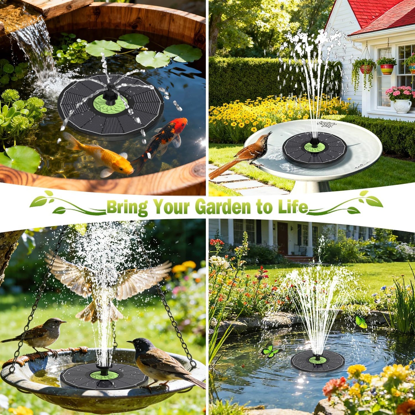 SZMP Solar Fountain - Upgraded 3.5W Full Glass Panel Pump with 7 Nozzles for Bird Bath & Garden Decor - Black