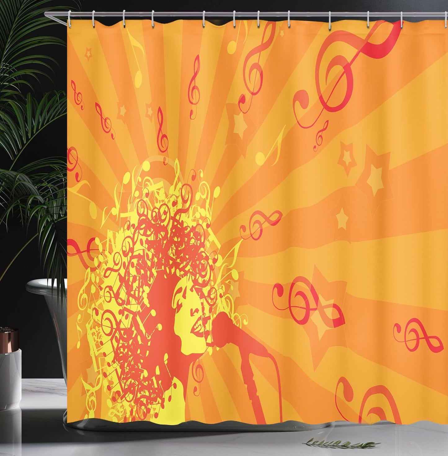 Jazz Culture Abstract Shower Curtain - Curly Haired Woman Design, 69x70", Fabric Bathroom Decor with Hooks