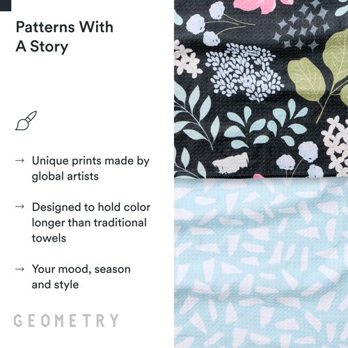 GEOMETRY Kitchen Tea Towels - Quick Dry Microfiber Dish Towels for Kitchen Pretty Petals, 18" x 30" 2 Pack