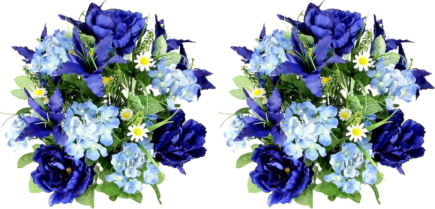 24-Stem Artificial Flower Arrangement - Mixed Roses & Carnations for Indoor/Outdoor Wedding & Home Decor - Spring Faux Flowers in Blue