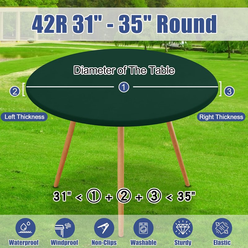 Moosfor Round Spandex Tablecloth, Elastic Fitted Waterproof Tablecloths for 31"-35" Tables, Stretch Washable Picnic Table Cover for Camping, Dining, Indoor and Outdoor, Hunter Green