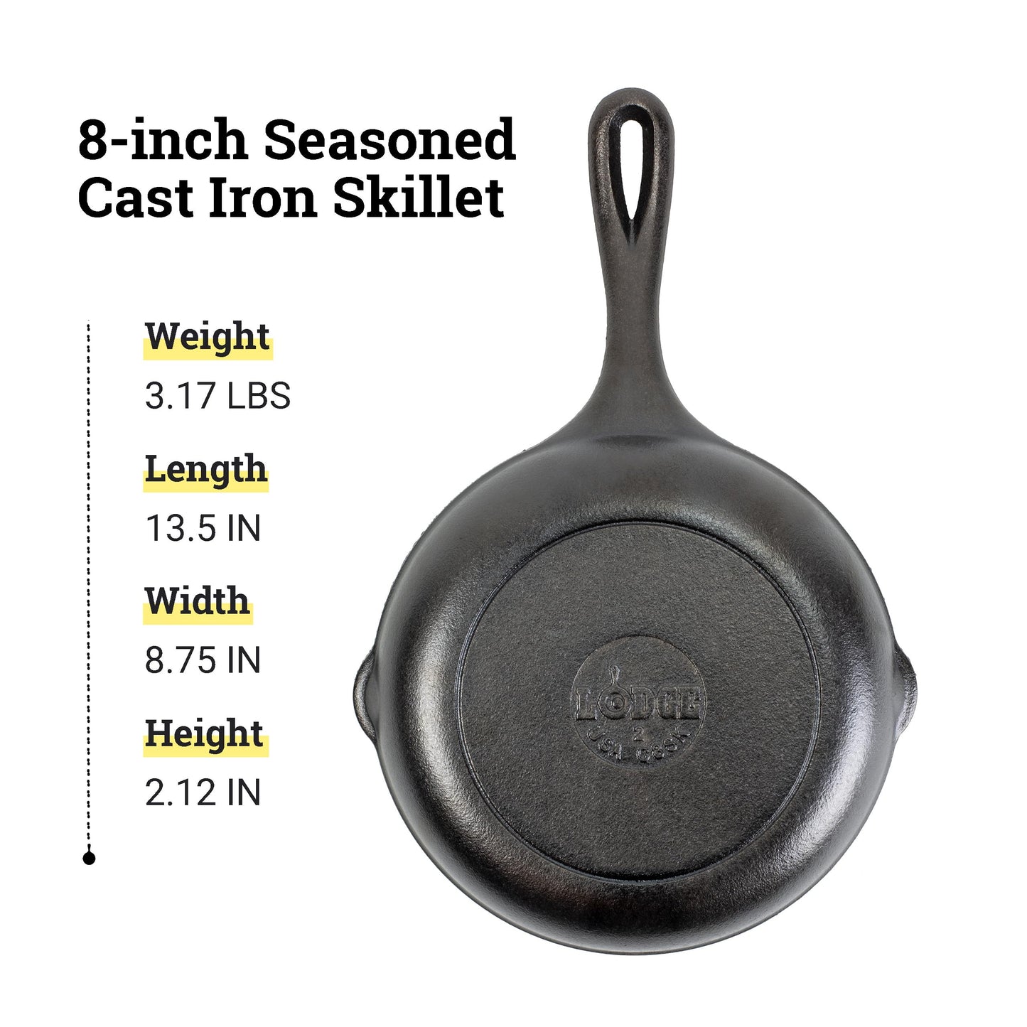 Lodge 8" Cast Iron Skillet - Chef Collection - Perfect Sear - Ergonomic Handles - Superior Heat Retention - Cast Iron Cookware & Skillet