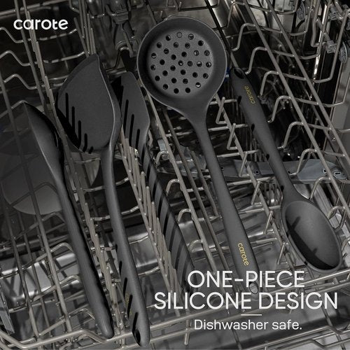 CAROTE Kitchen Utensil Set | 10-Piece Heat Resistant Silicone for Nonstick Cookware - Dark Grey, Odorless Spatula & Turner