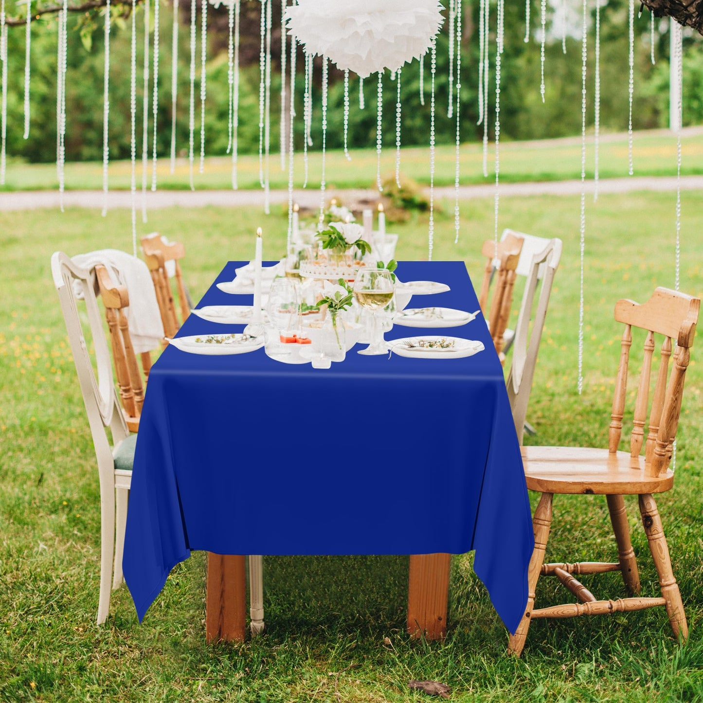 QZYL 2 Pack Picnic Table Cover, 108 x 54 Inches Blue Plastic Tablecloth, Disposable Tablecover Blue Tablecloth for Rectangle Table, Waterproof Party Supplies for Birthday Wedding Gathering