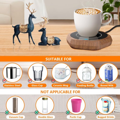 Coffee Mug Warmer: Smart Beverage Heating Plate Candle Wax Cup Warmer Electric Thermostat Coaster for Hot Coffee Milk Tea Water Cocoa Desk Home Office Use (R1 Wood Grain)