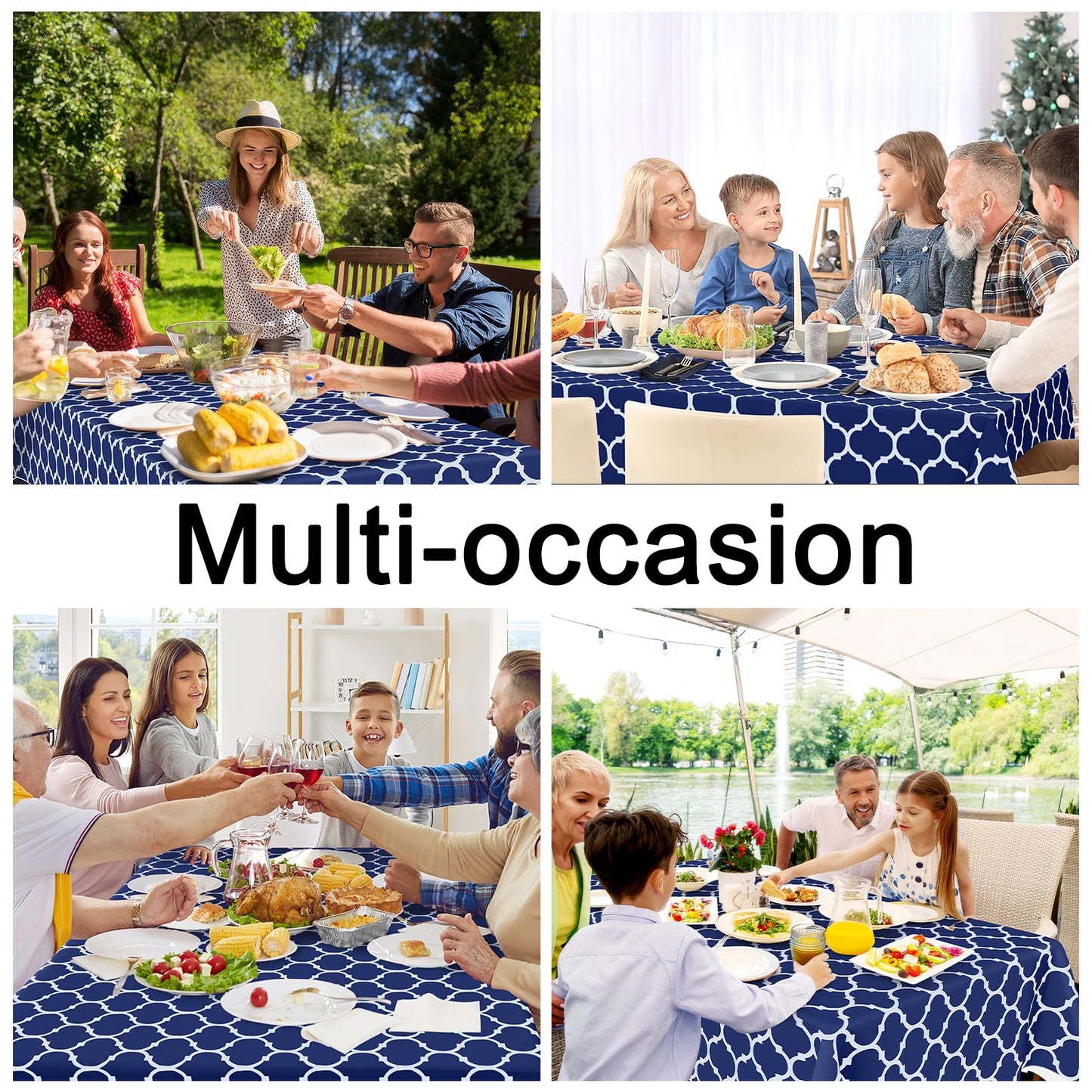 Smiry Rectangle Table Cloth Cover, Waterproof Vinyl Tablecloth with Flannel Backing for Rectangle Tables, Wipeable Spillproof Plastic Tablecloths for Dining, Camping and Indoor (60"x84", Navy)