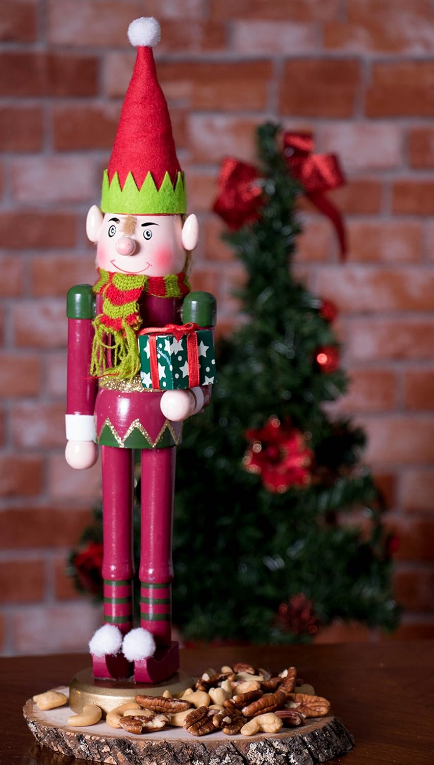 15-Inch Santa's Elf Wooden Nutcracker - Festive Christmas Décor for Home Display