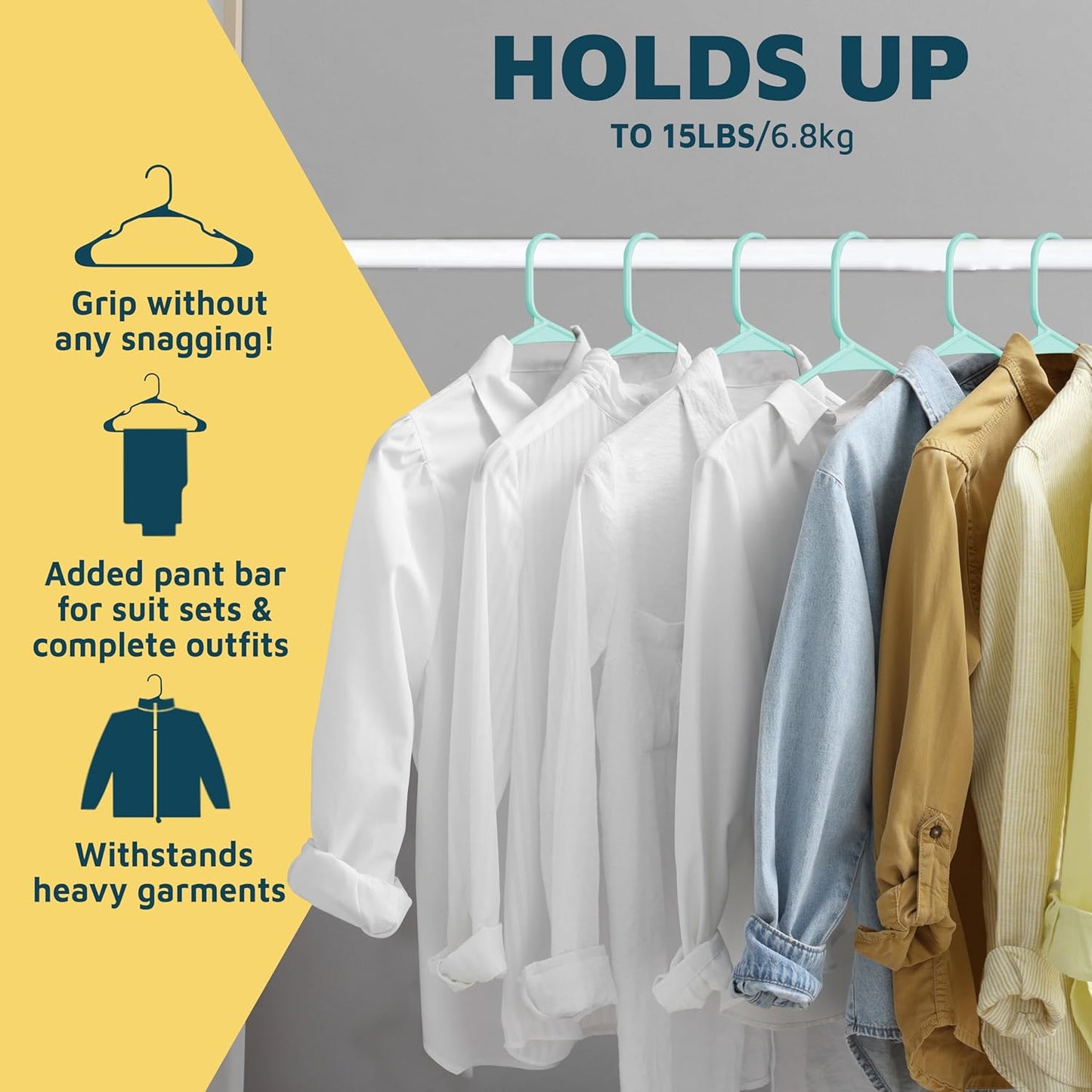 Lifemaster Heavy Duty Plastic Clothes Hangers - Space-Saving Non-Slip Design, Pack of 30, Aqua