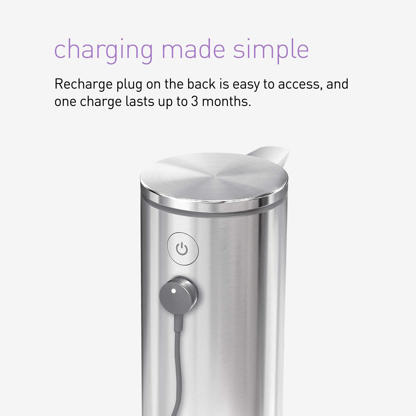 simplehuman 9 oz. Touch-Free Rechargeable Sensor Liquid Soap Pump Dispenser, Polished Stainless Steel