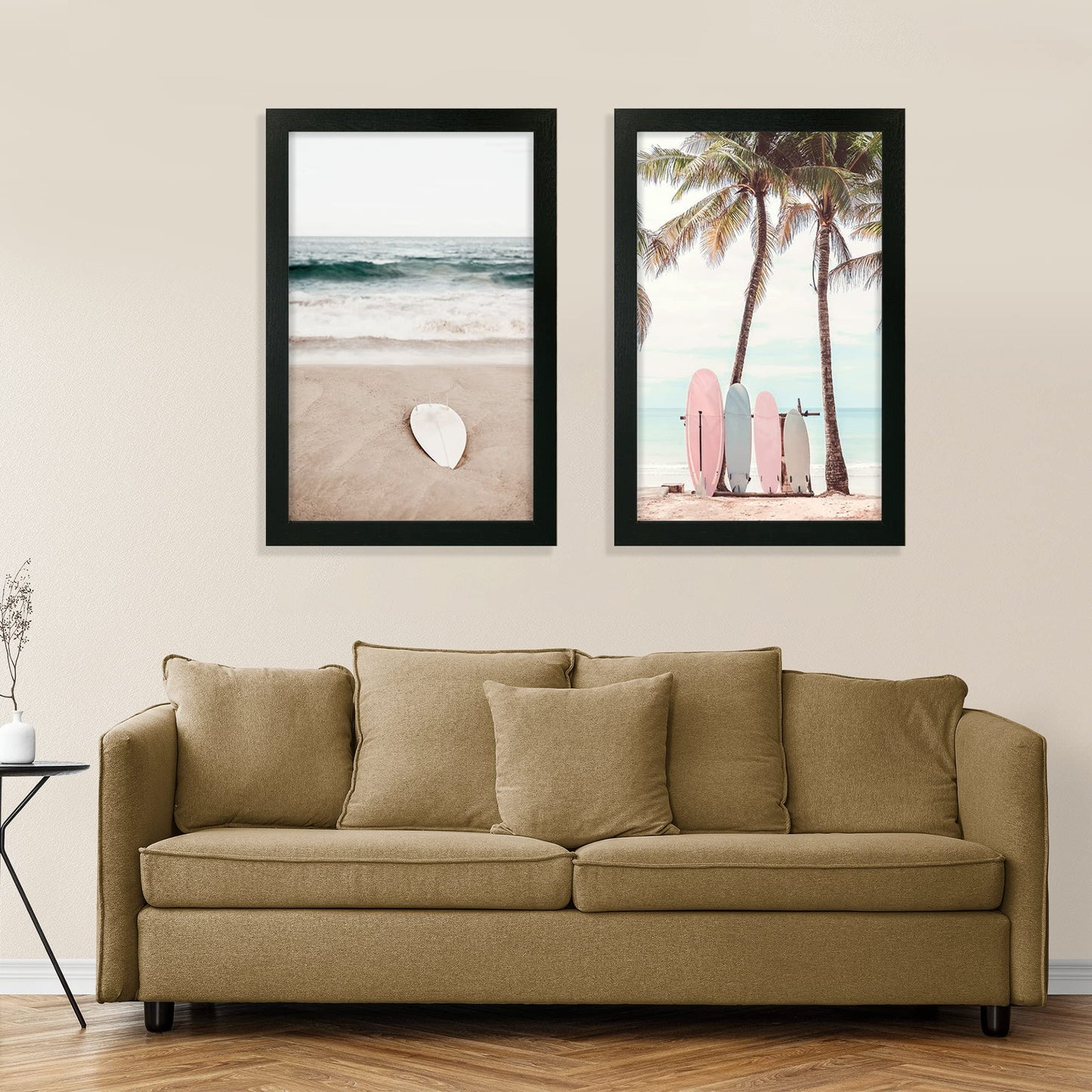 Hongkee 11x17 Frame Set of 2, Rustic Black Wood Style - Display 11 x 17 Poster without Mat or 8x12 Picture with Mat, Wall Mounting Horizontal and Vertical