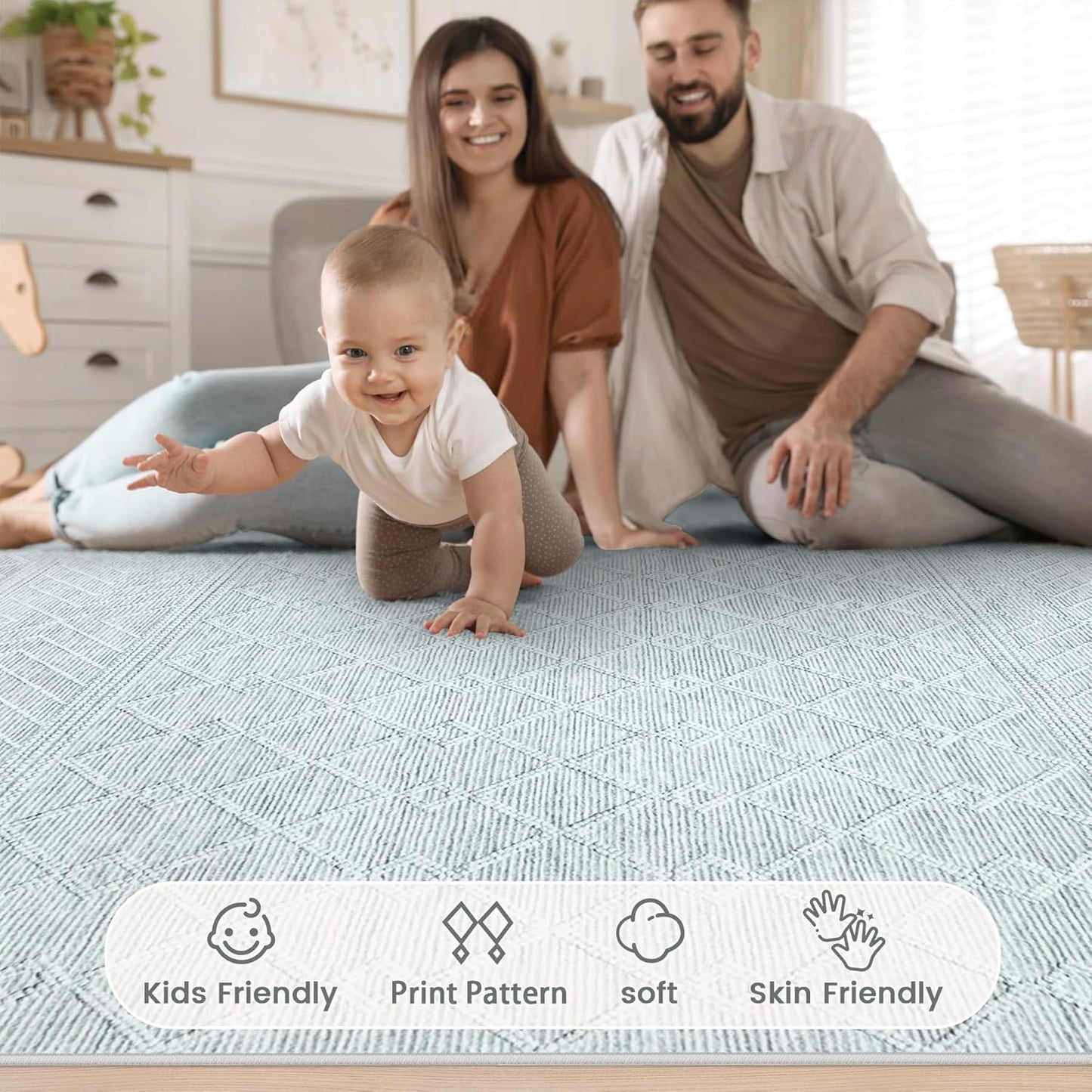 5x7 Area Rug Living Room: Washable Boho Geometric Moroccan Rug Neutral Modern Farmhouse Indoor Soft Non Slip Ultra Thin Printed Pattern Carpet for Dining Room Bedroom Nursery Home (Grey, 5'x7')