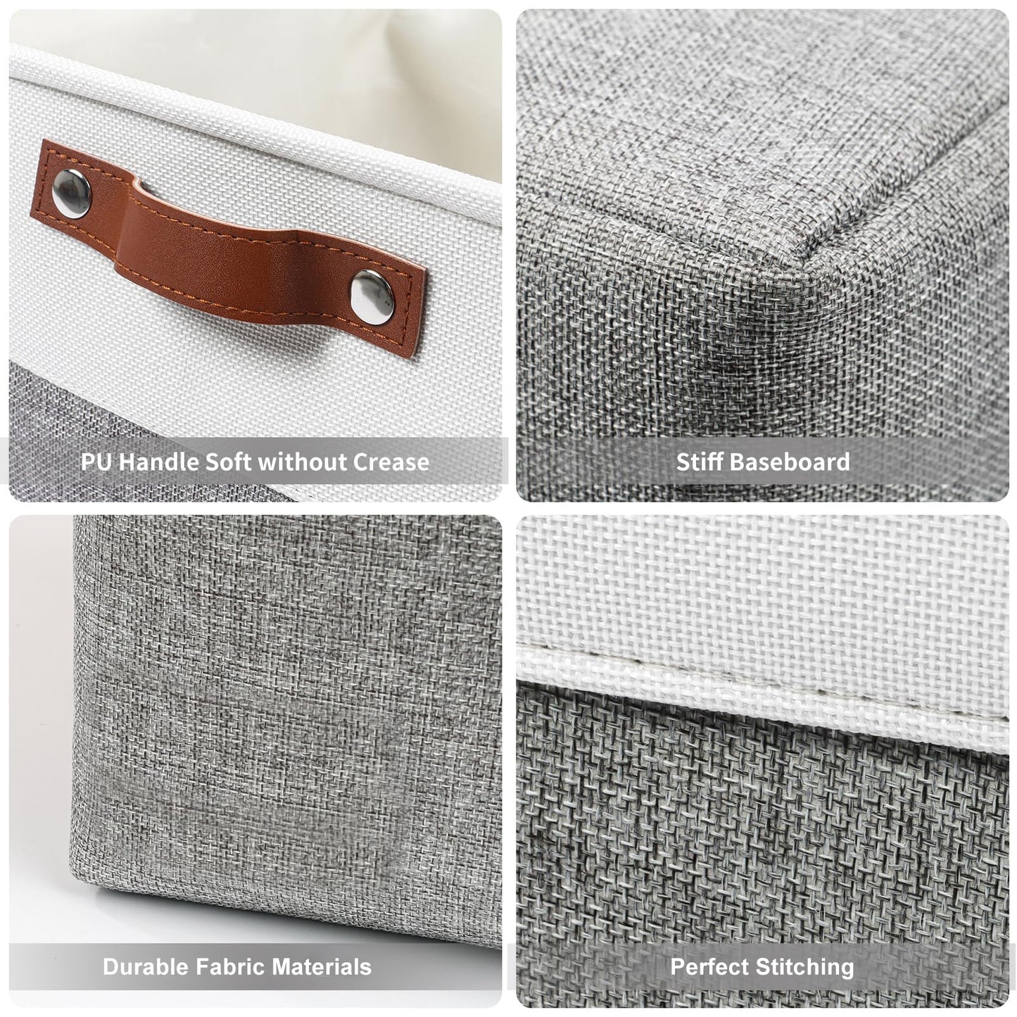 Bagnizer 13x13 Cube Storage Bins, Collapsible Fabric Storage Box, 4 Pack Closet Baskets with Handles for Organizing, Shelf, Toys, Clothes, Home, Office, Nursery (Grey&White)