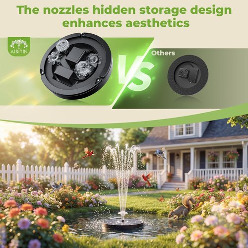 AISITIN Solar Bird Bath Fountain - Upgraded 6.3" Solar Glass Panel, Eco-Friendly Pump for Garden & Pond