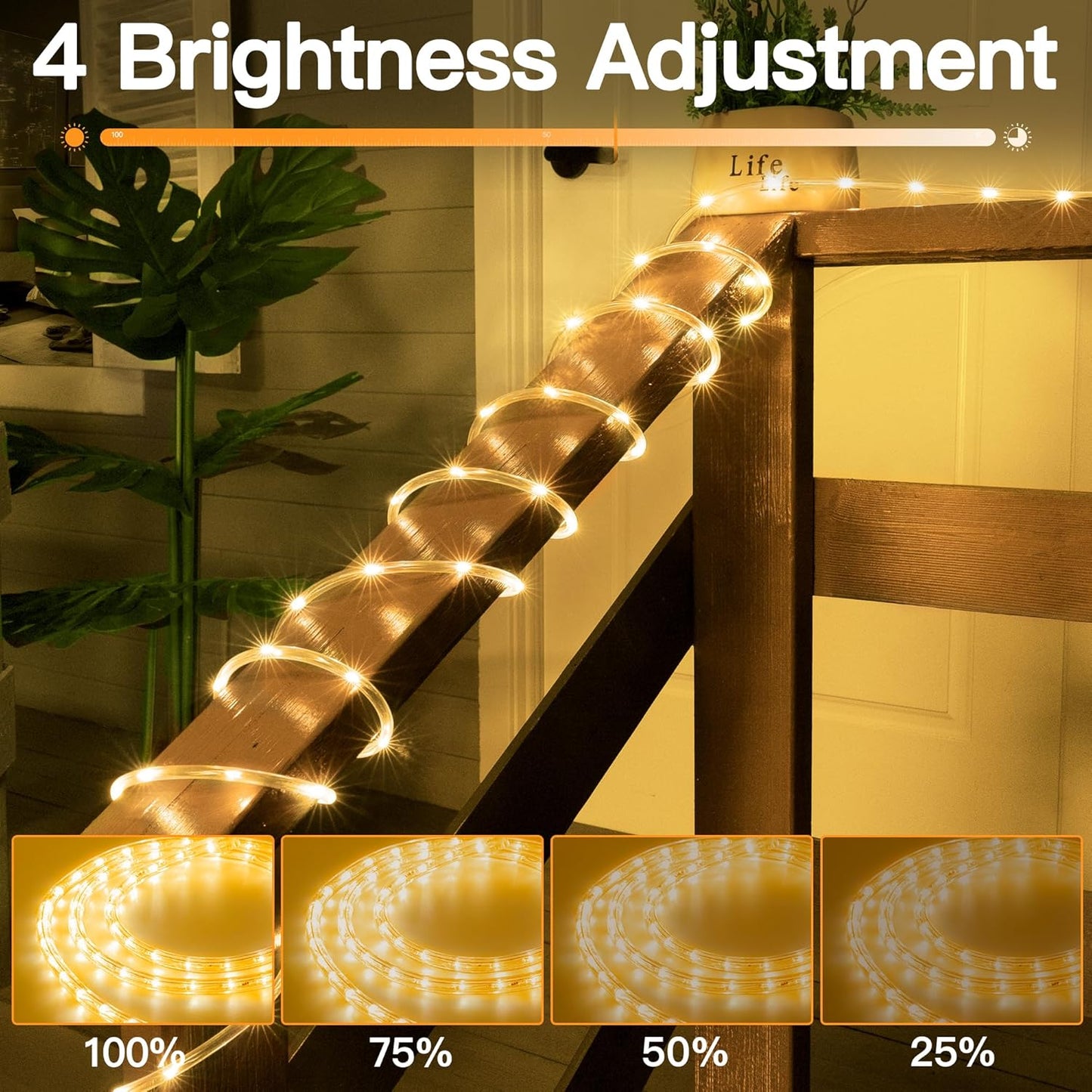 Skiennix 50ft LED Rope Lights - Waterproof 300 LED with Remote & Timer | Indoor/Outdoor Use, Warm White