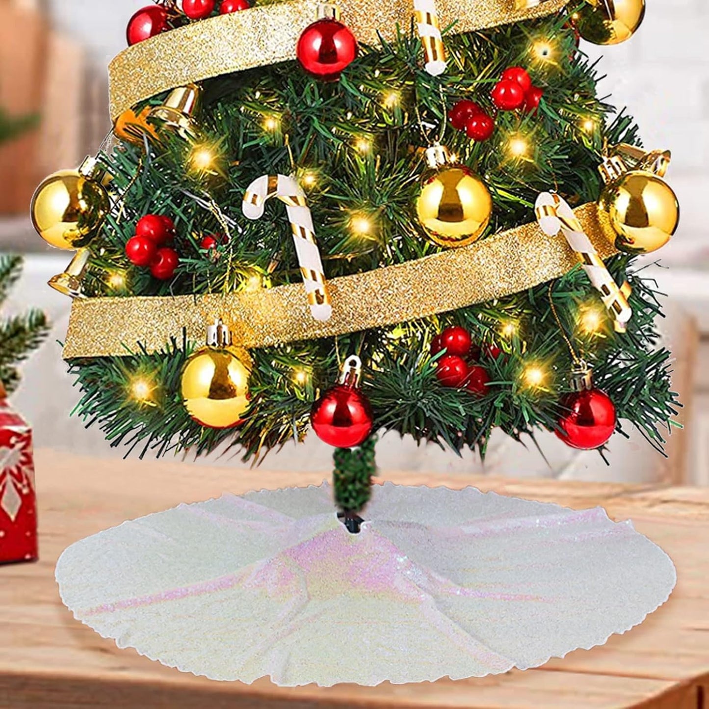 48-Inch Silver Sequin Christmas Tree Skirt - Reusable Holiday Decor for Festive Parties