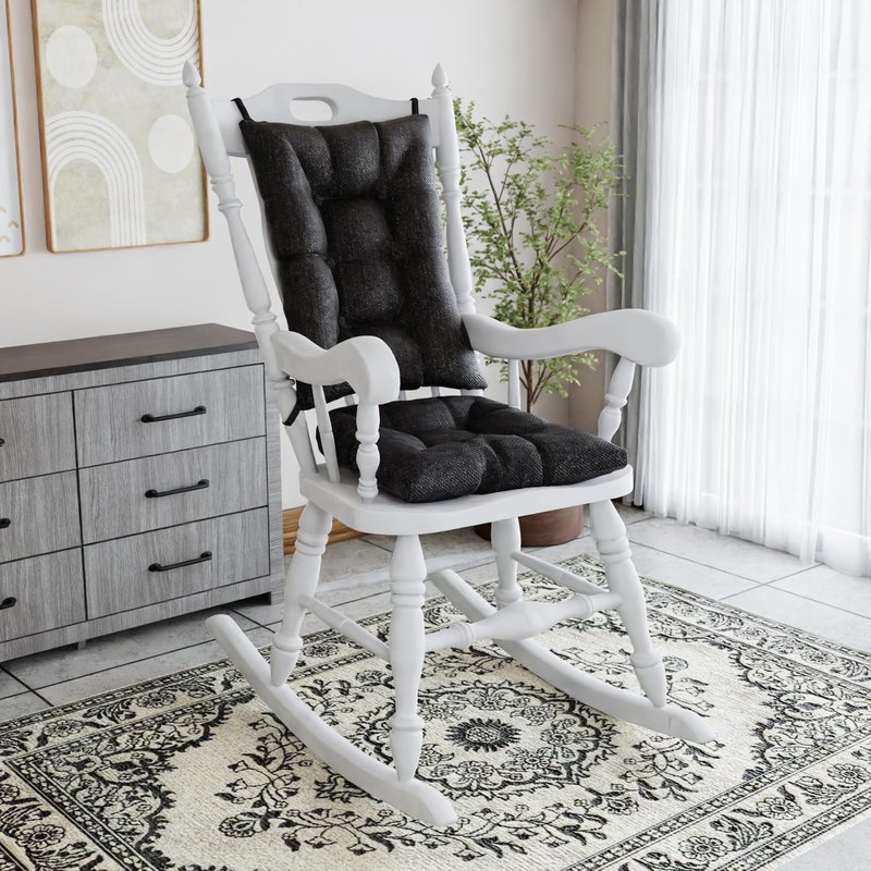 Klear Vu The Gripper Non-Slip Rocking Chair Cushion Set with Thick Padding, Includes Seat Pad & Back Pillow with Ties for Indoor Living Room Rocker, 17x17 Inches, 2 Piece Set, Black