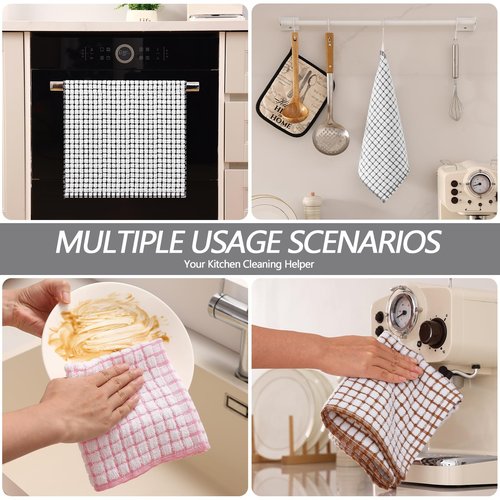 Homaxy Kitchen Towels and Dishcloths Set, 16 x 25 and 12 x 12 Inches, Set of 8 Cotton Terry Kitchen Dish Towels, Super Soft and Absorbent Dish Cloths, Black/Grey/Pink/Brown