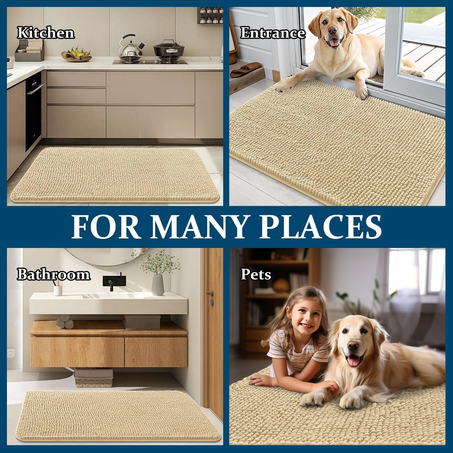 OLANLY Dog Door Mat - Absorbent Non-Slip Chenille Mat for Muddy Paws | 48x30 Inches, Quick Dry, Indoor Entryway Carpet