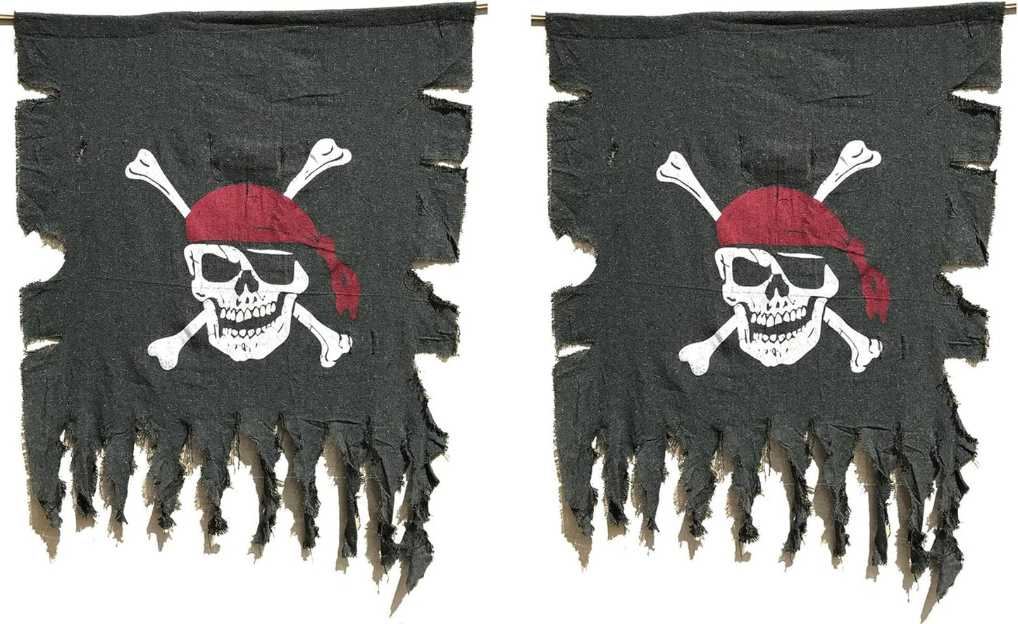 Large 3ft x 2.5ft Retro Pirate Flag - 2pcs Weathered Linen for Halloween & Kids Room Décor