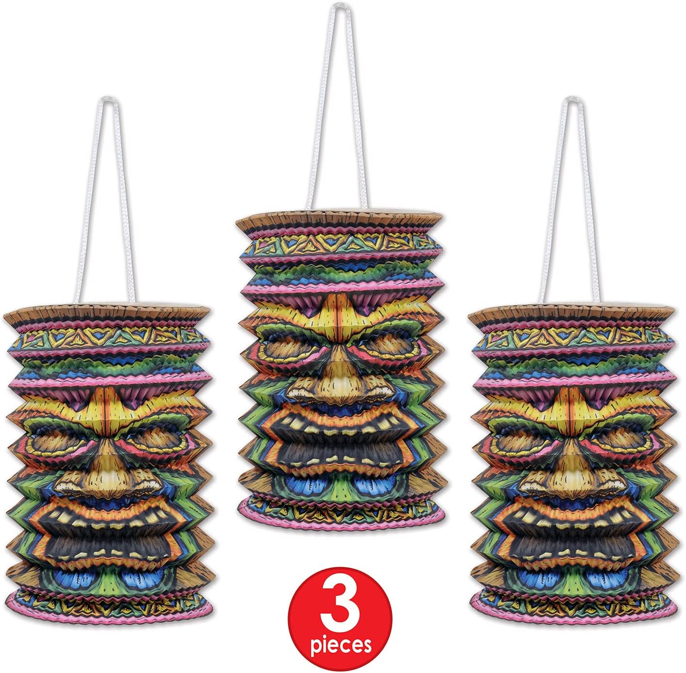 Tiki Paper Lanterns - Beistle Hawaiian Party Decorations, 12-Pack