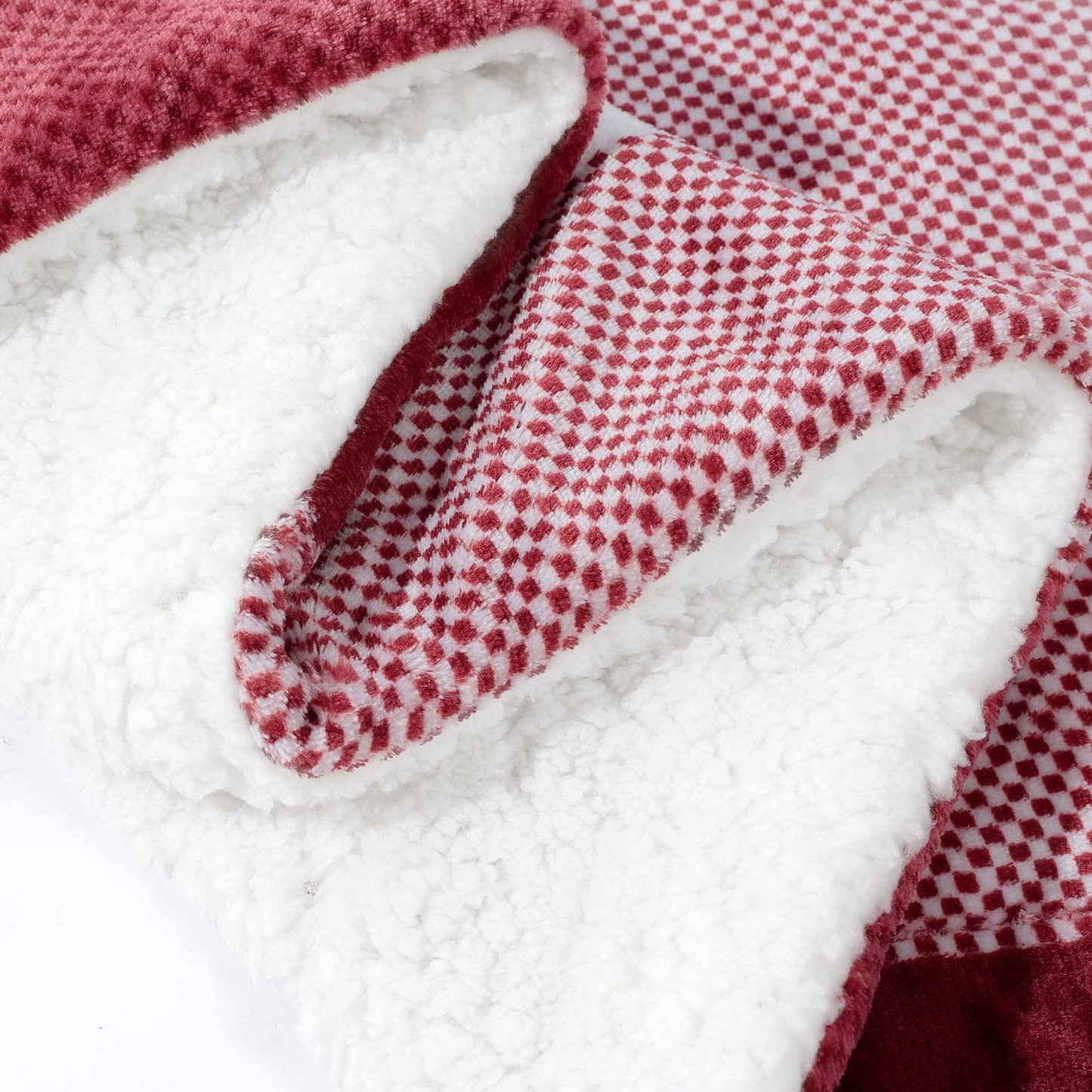 NANPIPER Sherpa Blanket,Warm Fuzzy Checkered Blanket,Soft Fleece Plaid Blankets for Couch,Wine Red Checkers 50"x60"